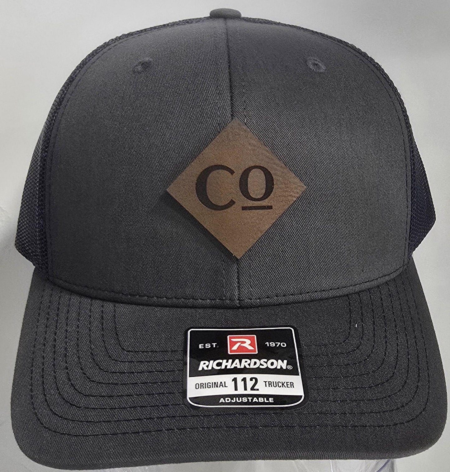 Richardson 112FP-R Trucker Hat Charcoal w Leather Diamond