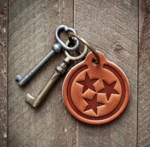Leather Keychain - Tennessee Tri-Star