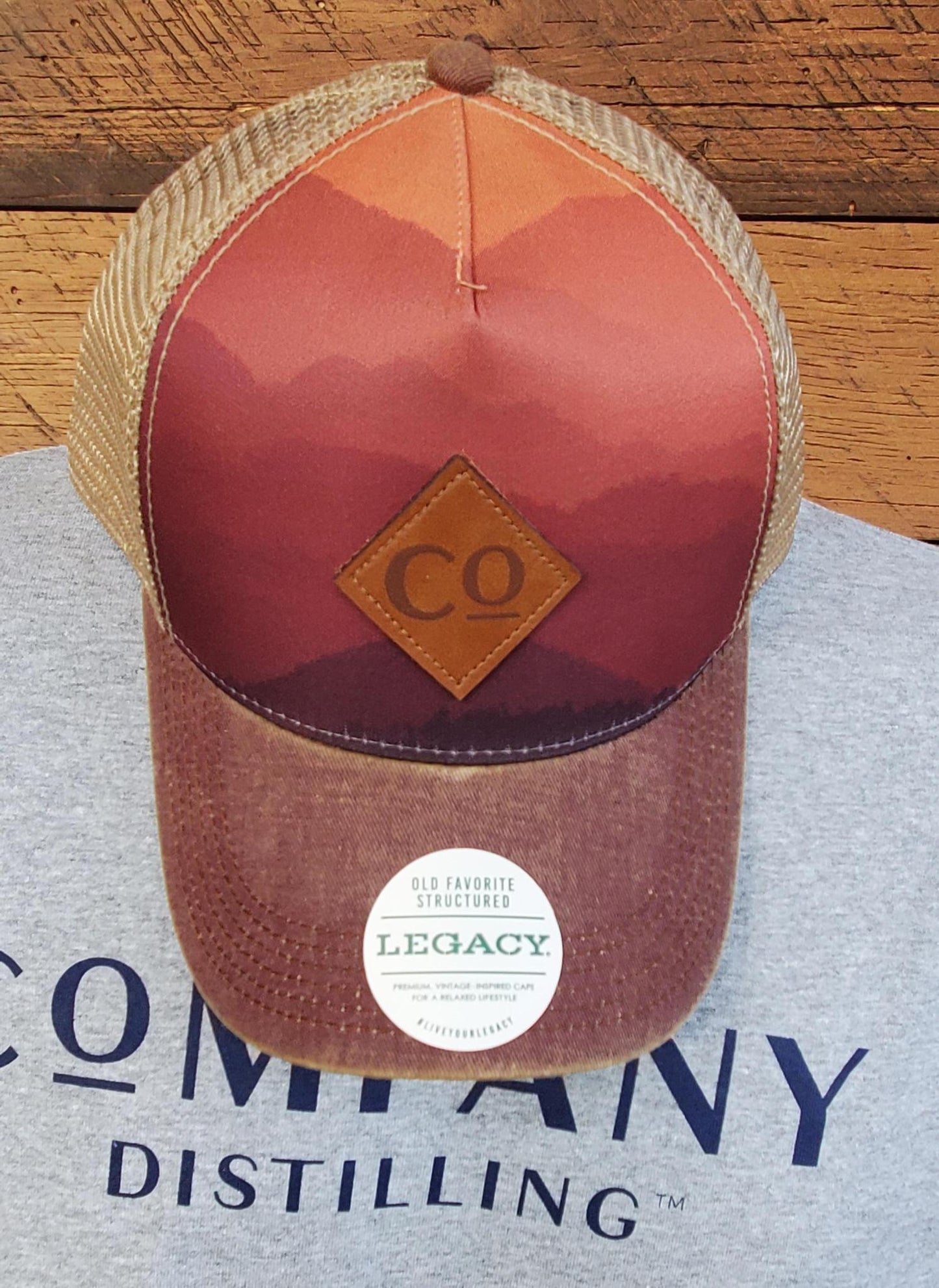 Trucker Hat - Orange Sunset w Leather Diamond