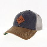 Trucker Hat - Denim Blue/Tan Bill/Silver Mesh w Leather Diamond