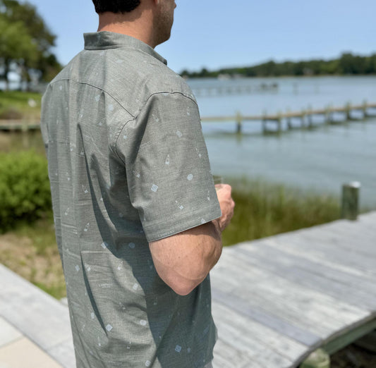 Pattern Ops Men's Gray/White Button Down